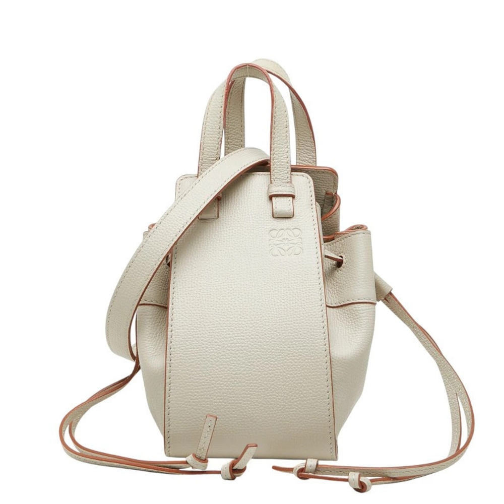 Loewe Anagram Hammock Drawstring Bag Handbag Shoulder Ivory White Leather